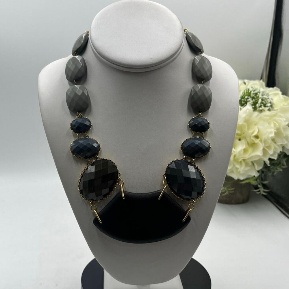 David Audrey Anthropologie Light Dark Grey Statement Necklace